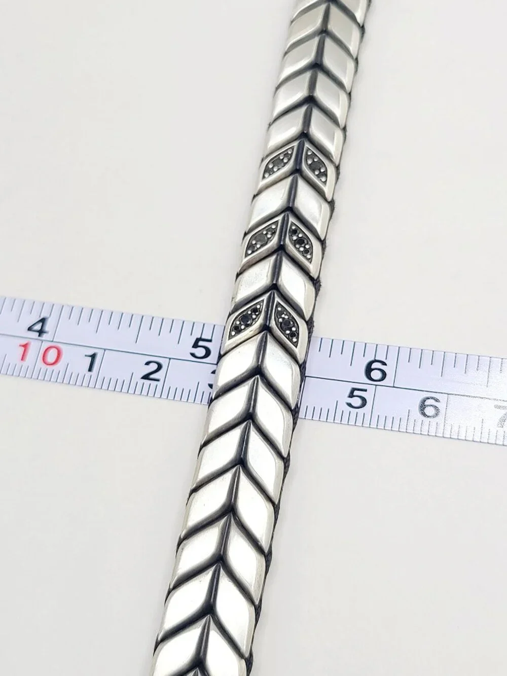 David Yurman Chevron Bracelet in Sterling Silver w/ Pavé Black Diamonds - Medium